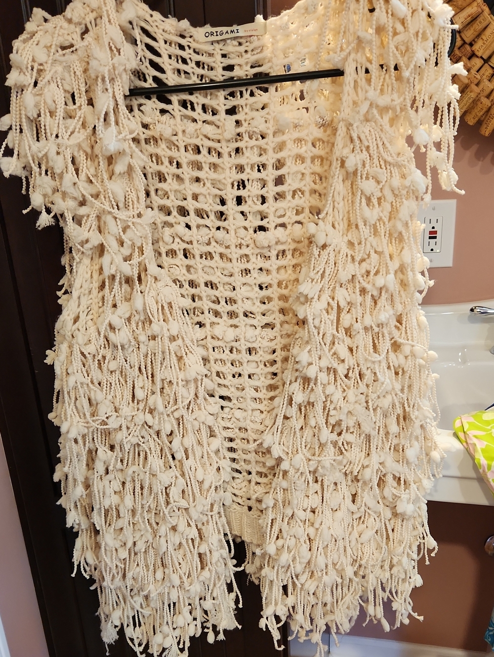 ORIGAMI Cream Crochet Fringe Vest